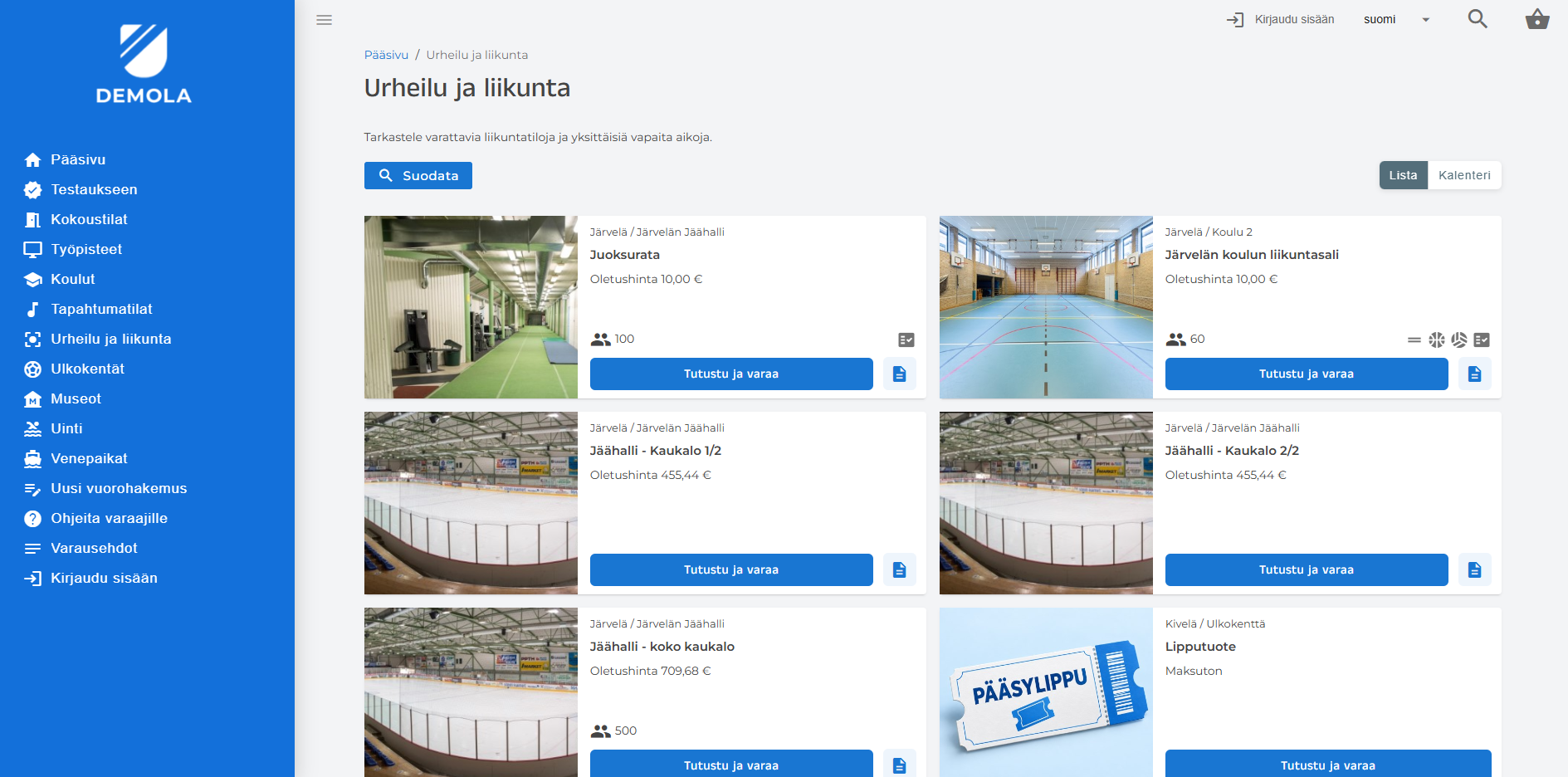 Timeworksin liikuntatilojen varauspalvelu tietokoneen näytöllä.